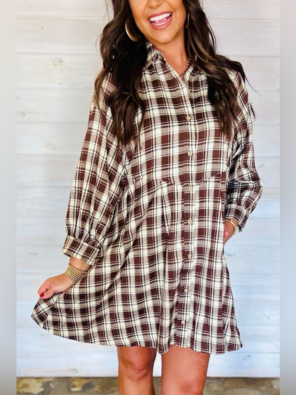 Plaid Long Sleeve Short Shift Mini Dress